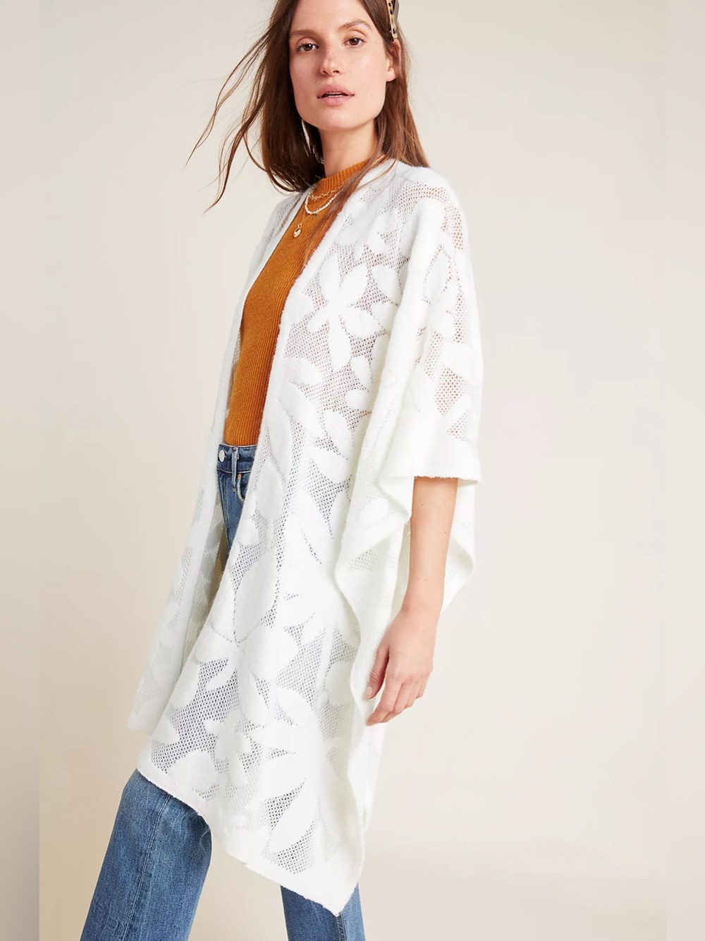 Anthropologie Akemi + Kin Bellamy Lace Kimono Ivory Floral OS